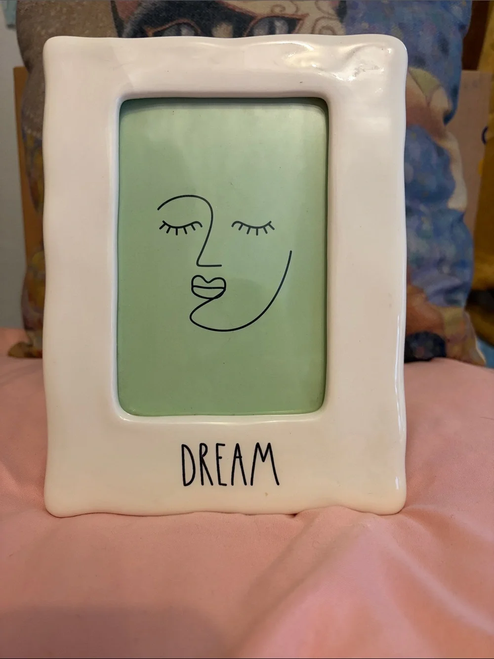 Rae Dunn White Ceramic Frame with Mint Green Insert